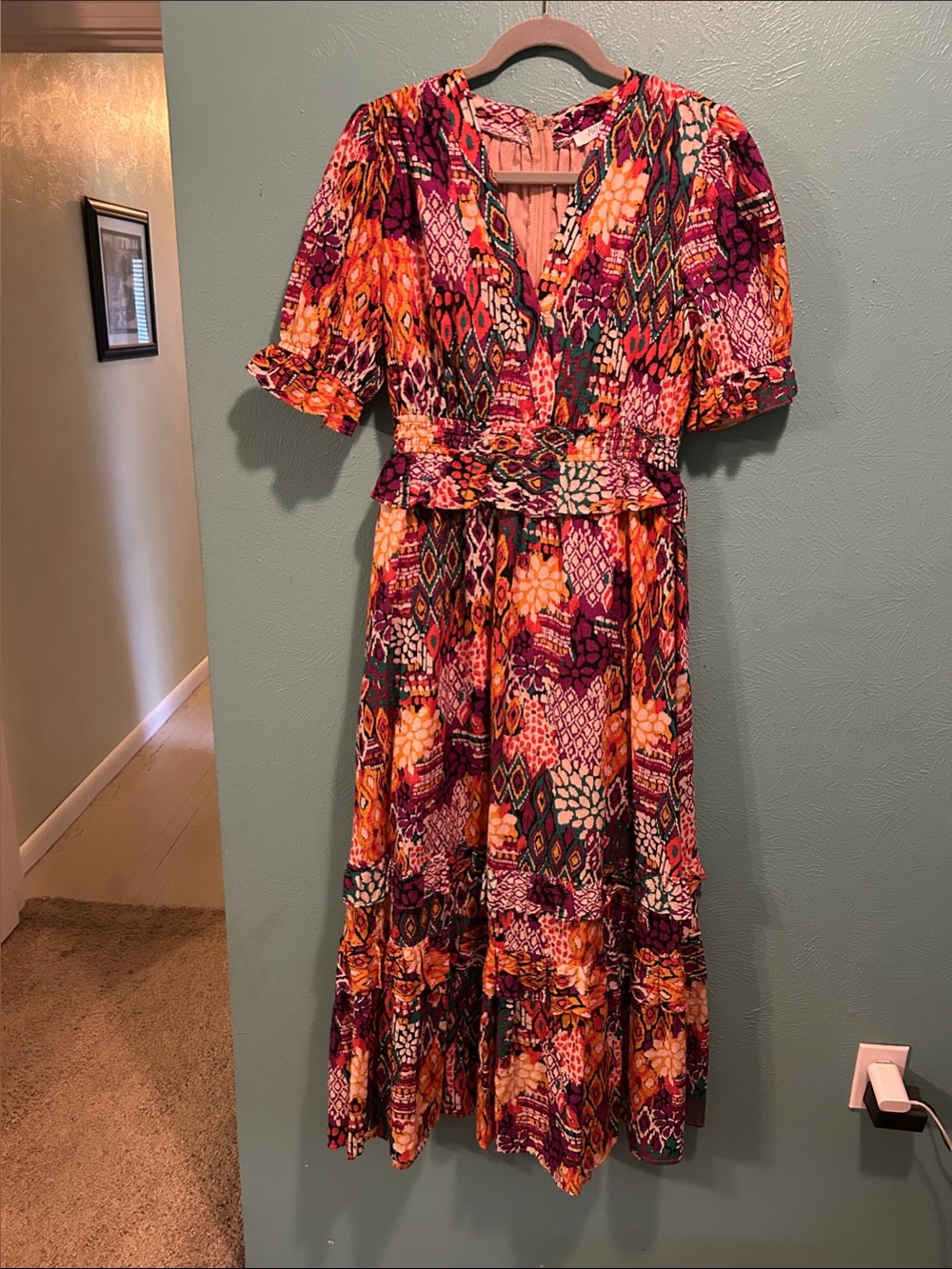 Floral Patchwork Maxi Dress in Pink & Orange